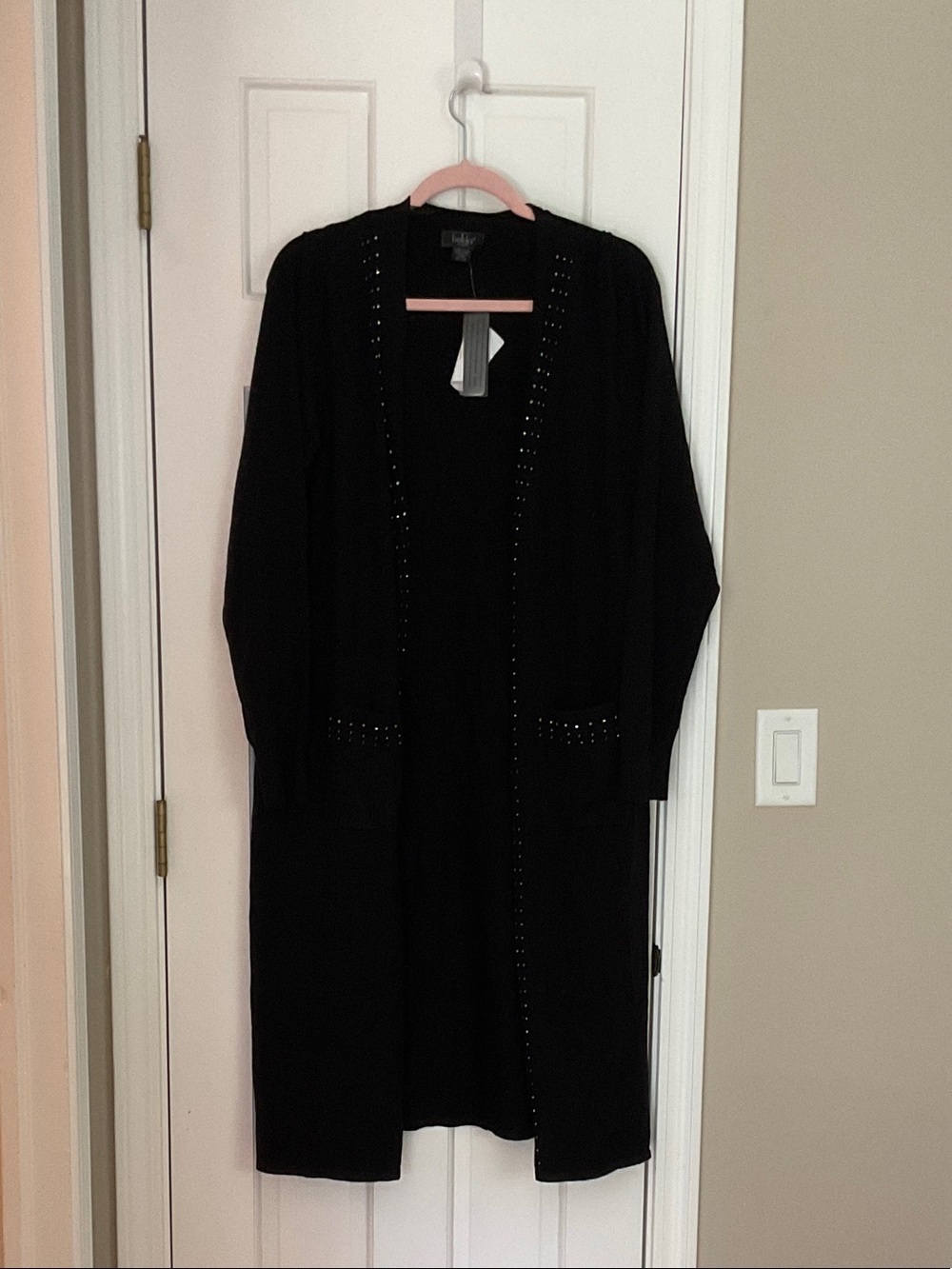 Belldini Black Open-Front Cardigan with Stud Detail